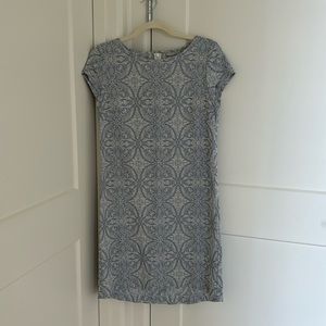 Blue Cotton Blend Embroidered Dress